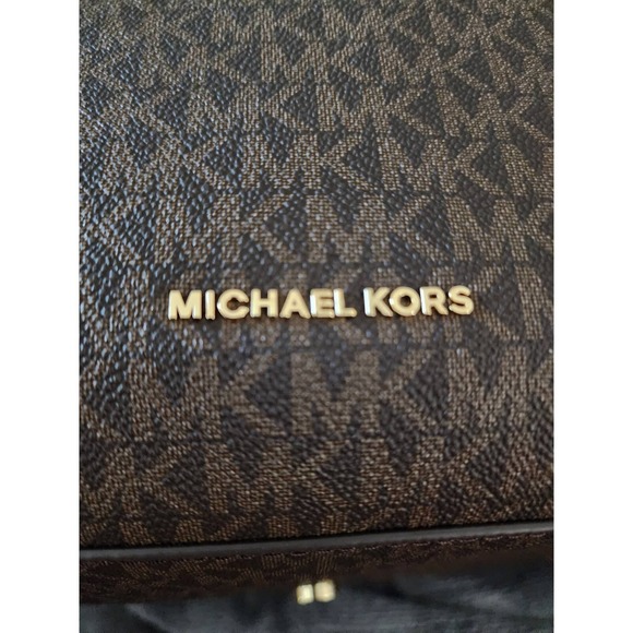 Michael Kors Brooklyn Ladies Large Brown Canvas Satchel Bag - Picture 7 of 16